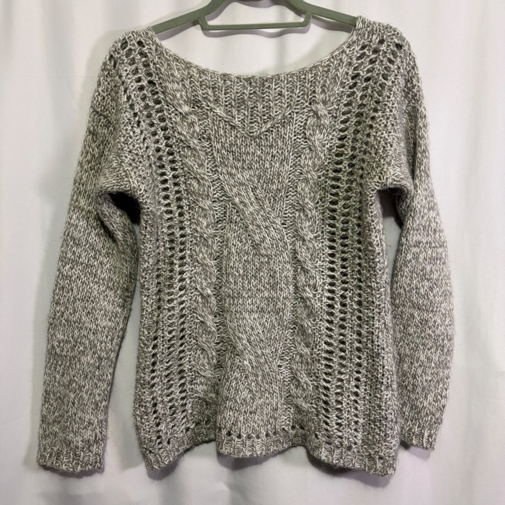 Berretti Italy Alpaca Wool Blend Cable Knit Sweater Grey White Marled Medium